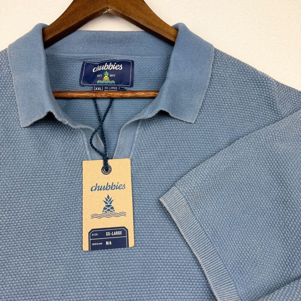 Chubbies Men's Blue Textured Knit Cotton Polo Shirt XXL NWT